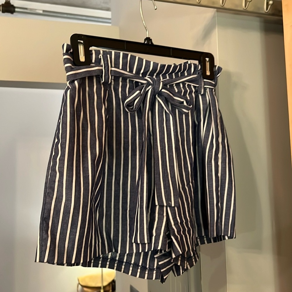 Blue and white striped shorts
